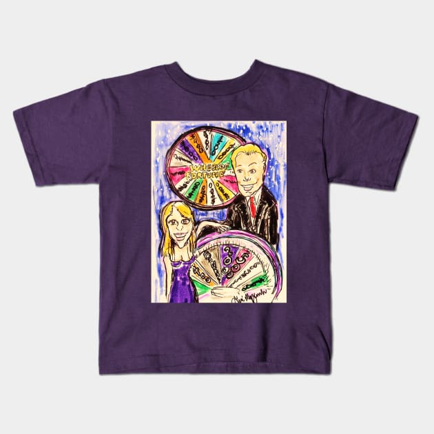 Wheel of Fortune Pat Sajak and Vanna White Kids T-Shirt by TheArtQueenOfMichigan 